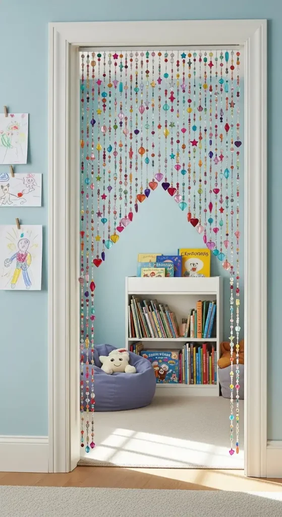 Beaded Curtain Doorway In a Kid's Room