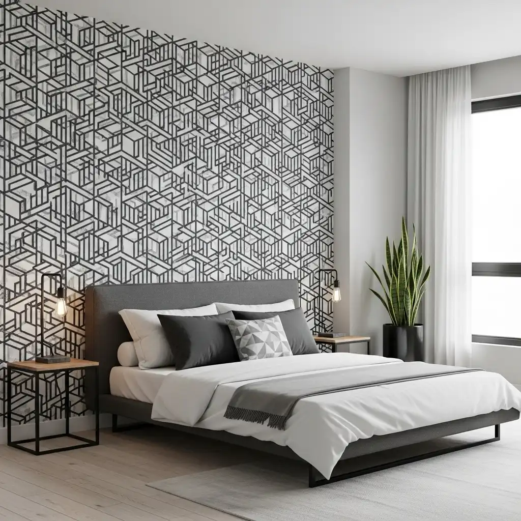 Bedroom Wallpaper Geometric Print