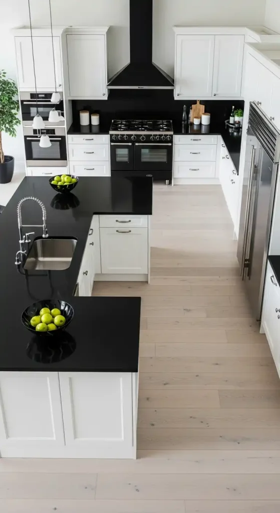 Black Countertops on White Cabinetry