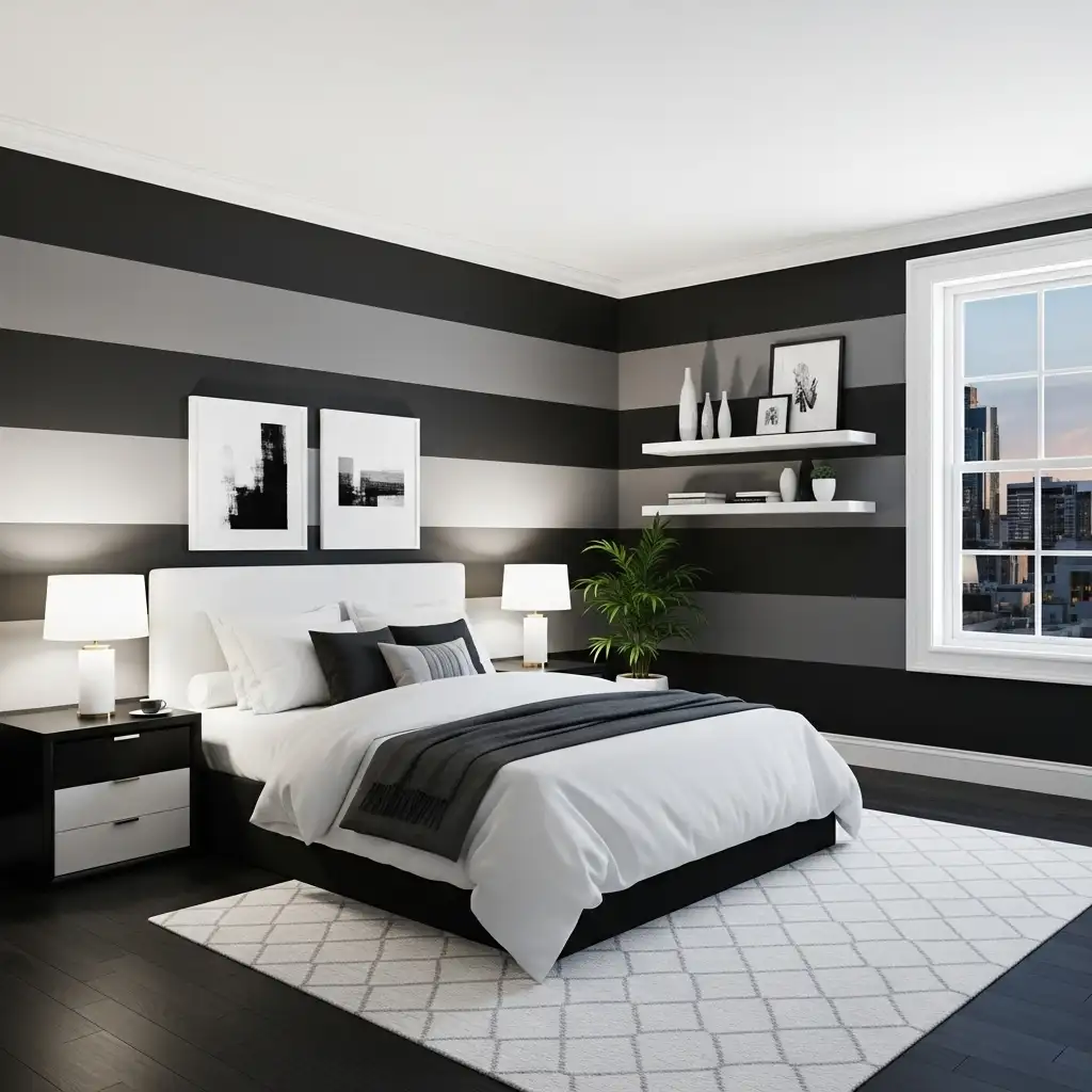 Black and Grey Bedroom Crisp White Contrast