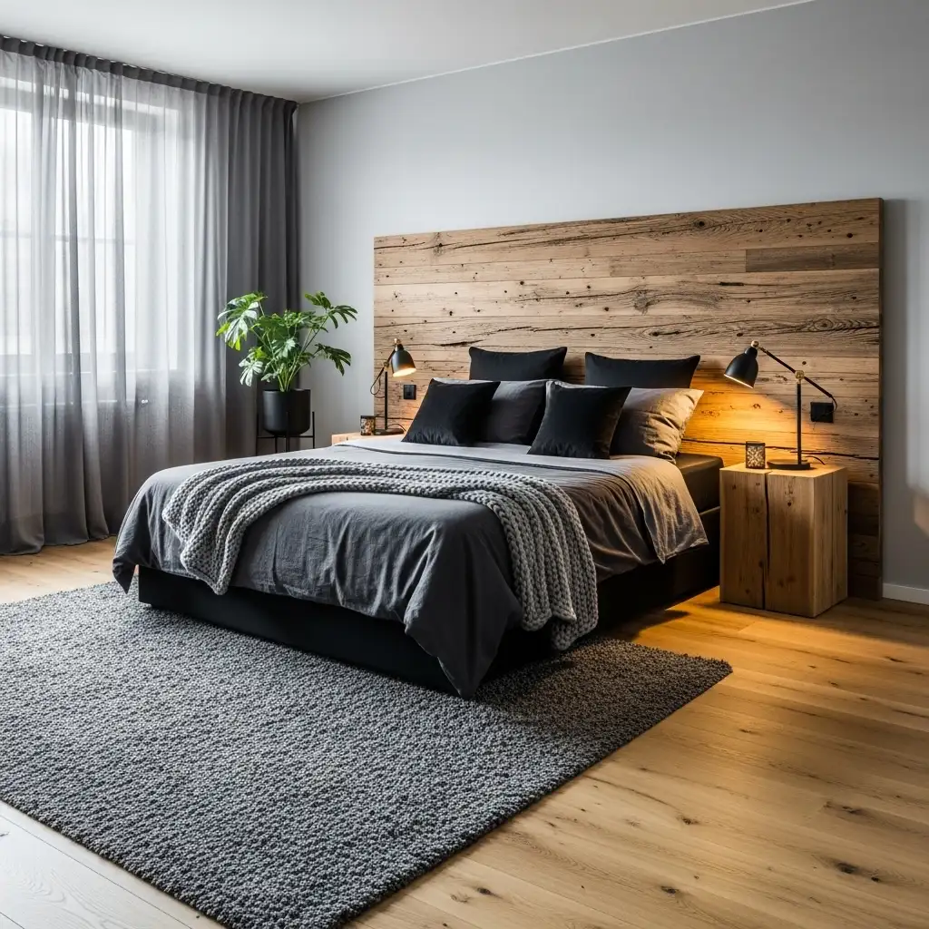 Black and Grey Bedroom Ideas Natural Wood Accents