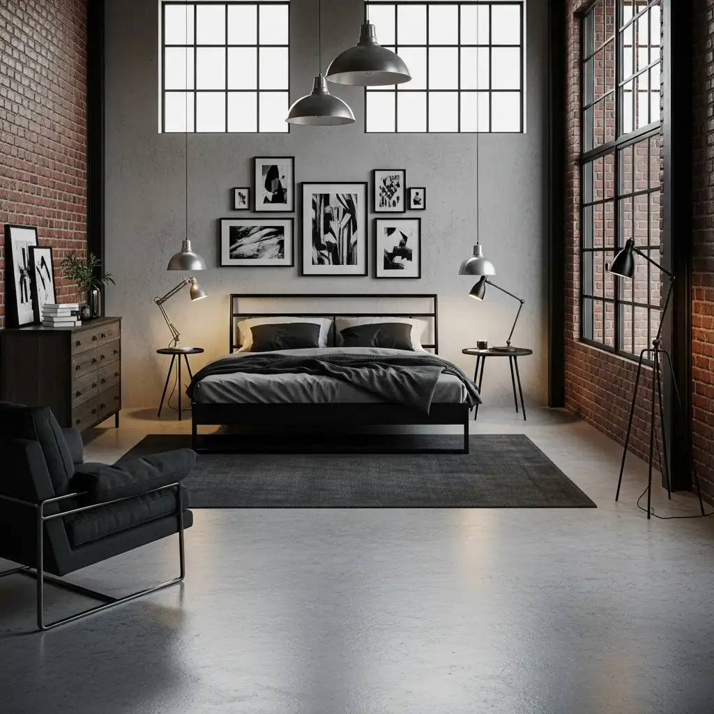 Black and Grey Bedroom Industrial Look