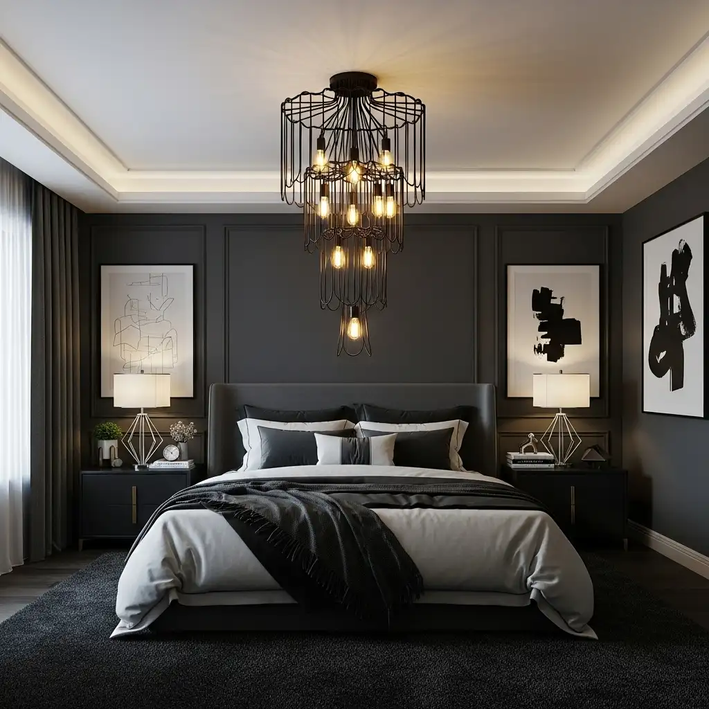 Black and Grey Bedroom Lighting