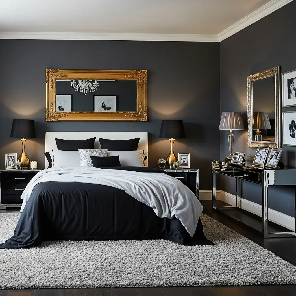 Black and Grey Bedroom Metallic Accents