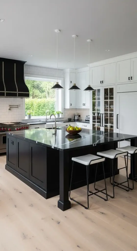 Black and White Kitchen Island with Seating