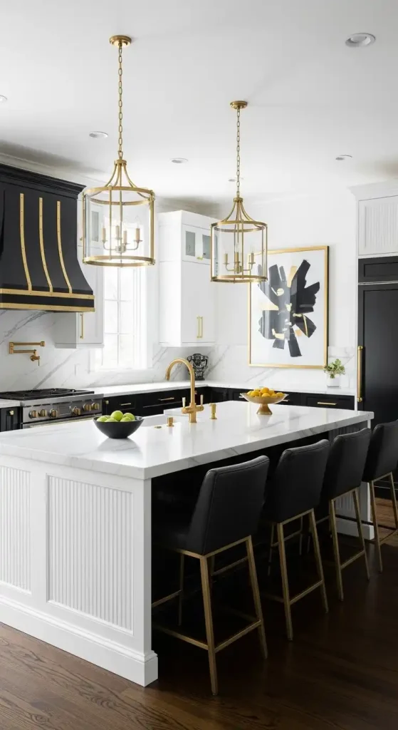 Black and White Kitchen with Gold Accents