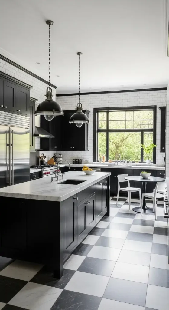 Black and White Kitchen with Subway Tile