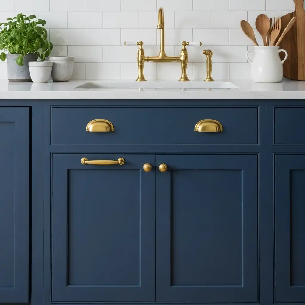Blue Kitchen Cabinets Ideas Pairing with Brass Hardware
