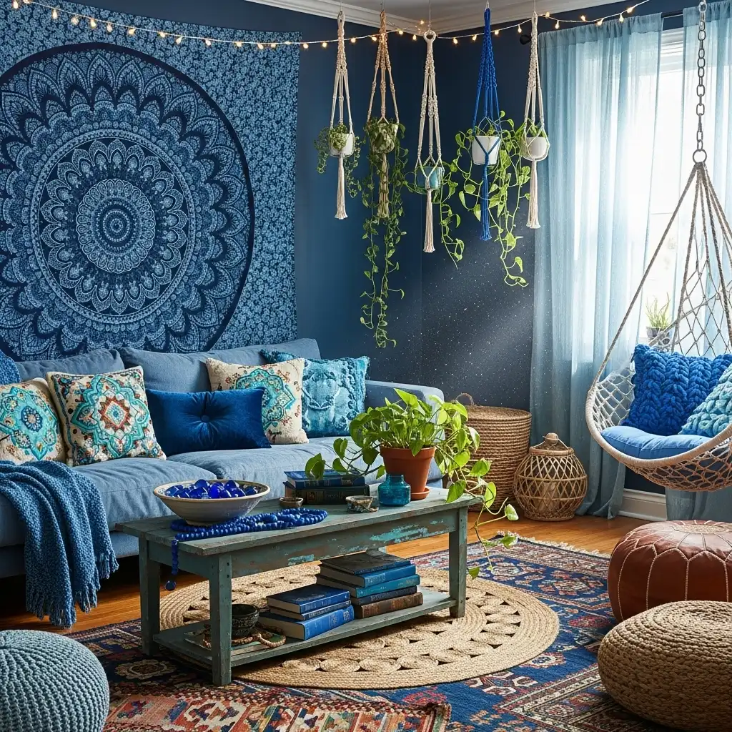 Blue in a Bohemian Living Room