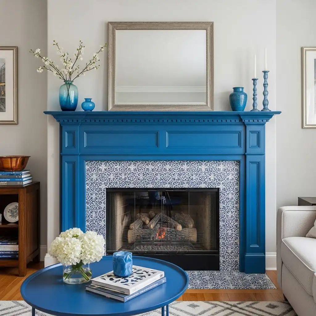 Blue to a Living Room Fireplac
