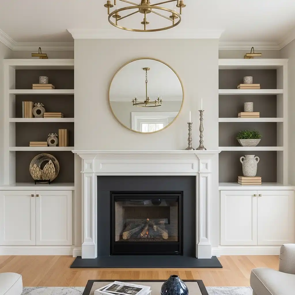 Built-in Shelves Around a Fireplace