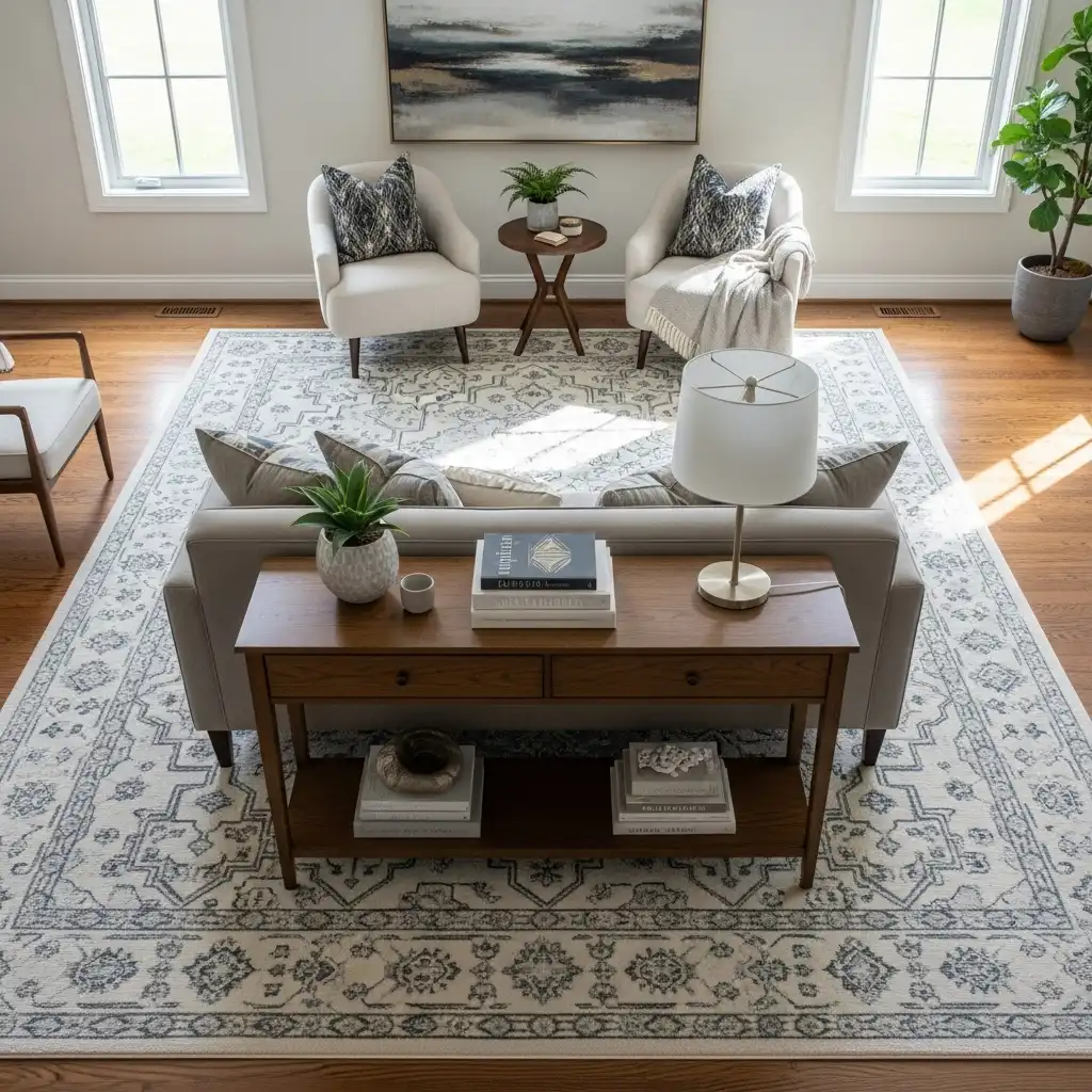 Console Table Behind Couch ideas Layer a Rug