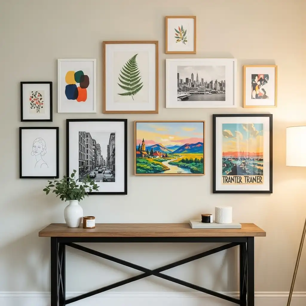 Console Table Decor Framed Artwork