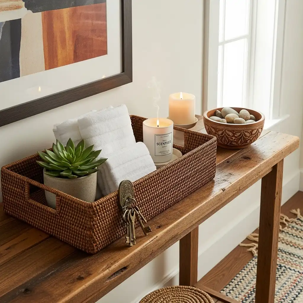 Console Table Decor ideas A Basket or Tray