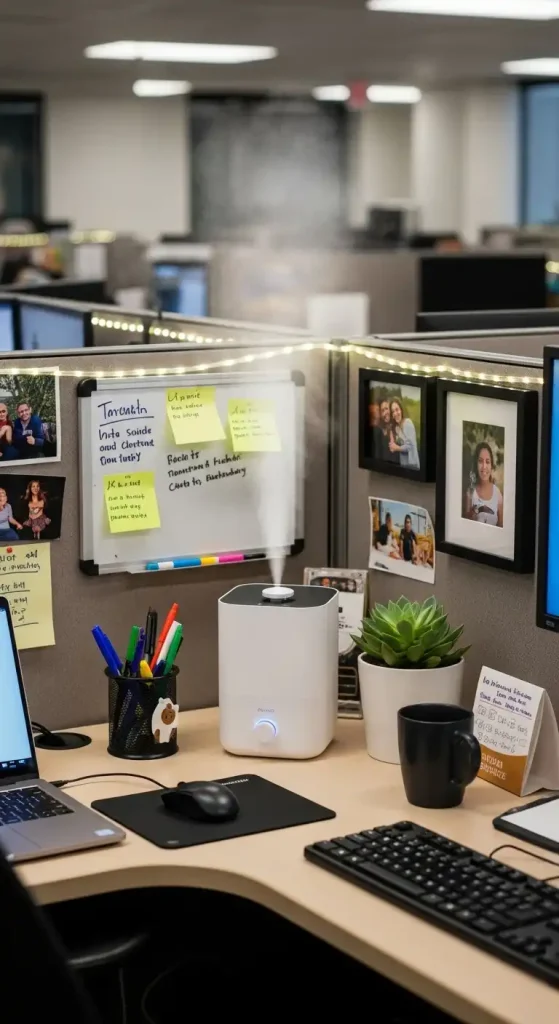 Cubicle Decor with a Small Humidifier