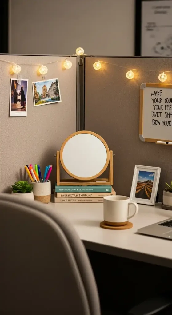 Cubicle Decor with a Small Mirror