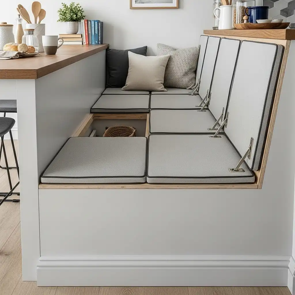 DIY Banquette Hidden Hinged-Lid Storage