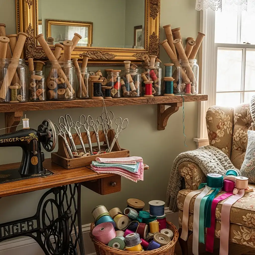 Decorate with Old Wooden Spools and Notions