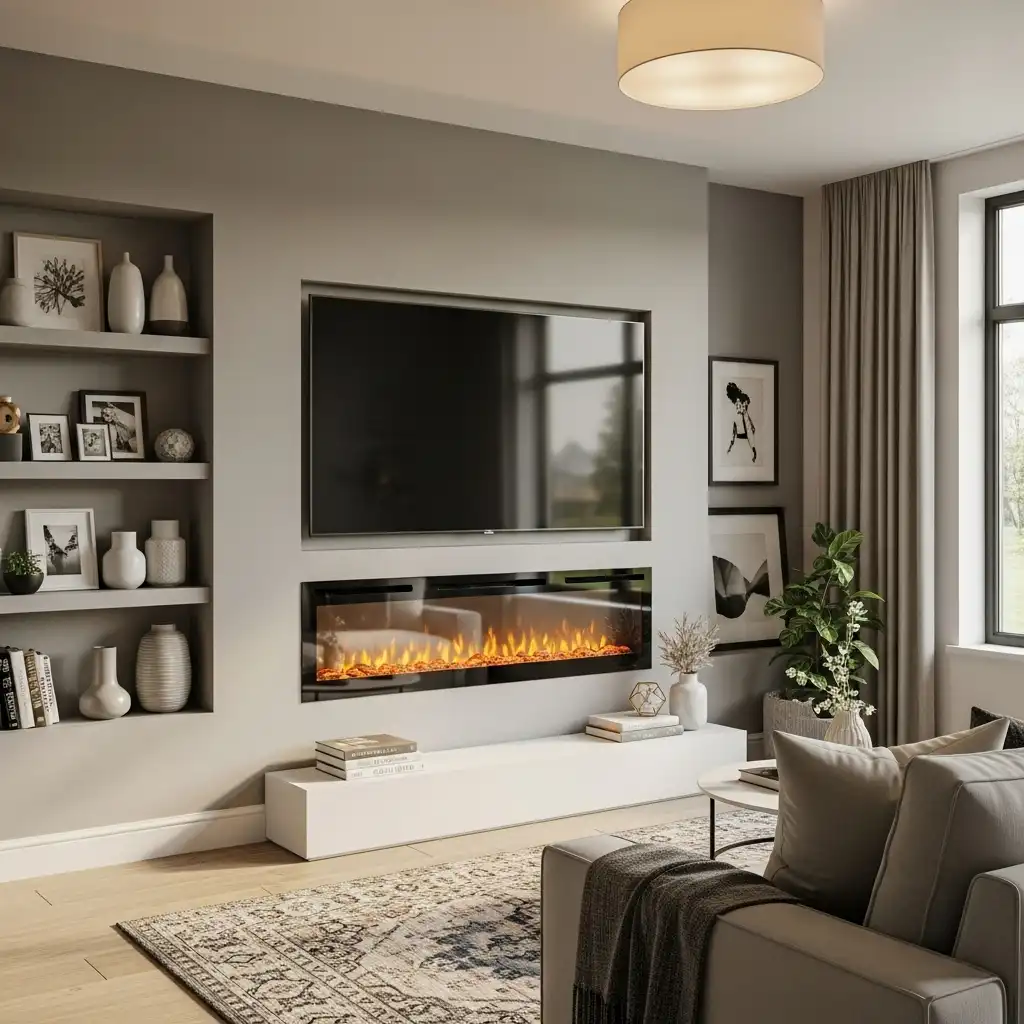 Electric Fireplace Below the TV