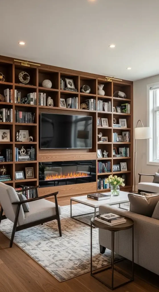 Electric Fireplace with a Bookshelf Surround