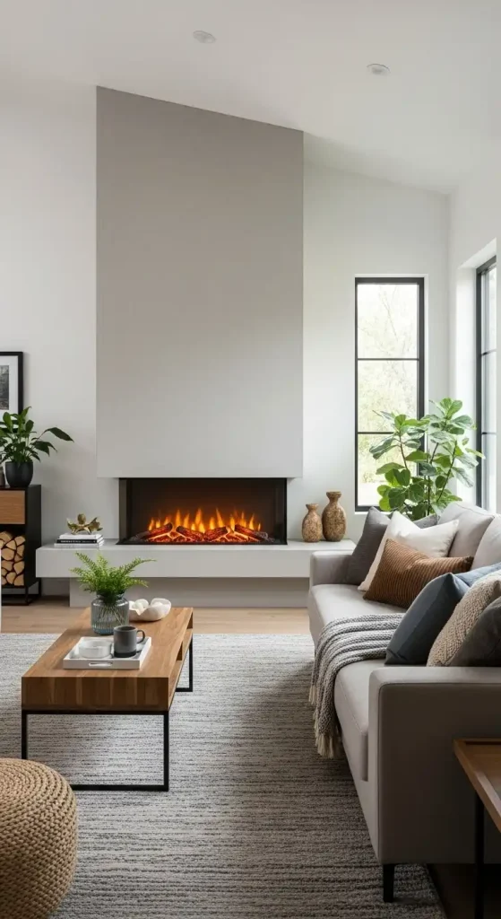 Electric Fireplace with a Concrete Surround