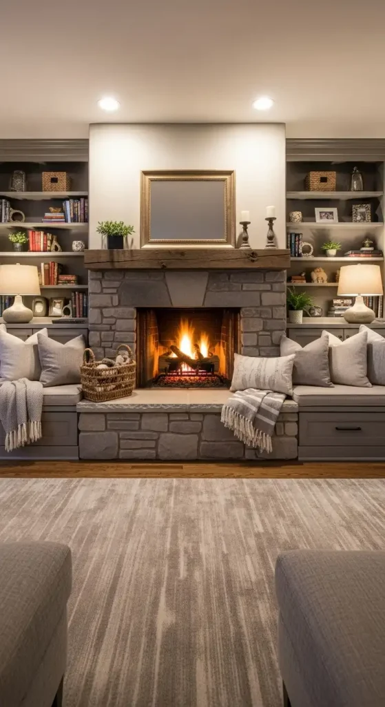 Fireplace Hearth Built-In Bench Seating