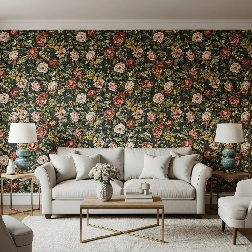 Grandma Core Living Room Floral Wallpaper