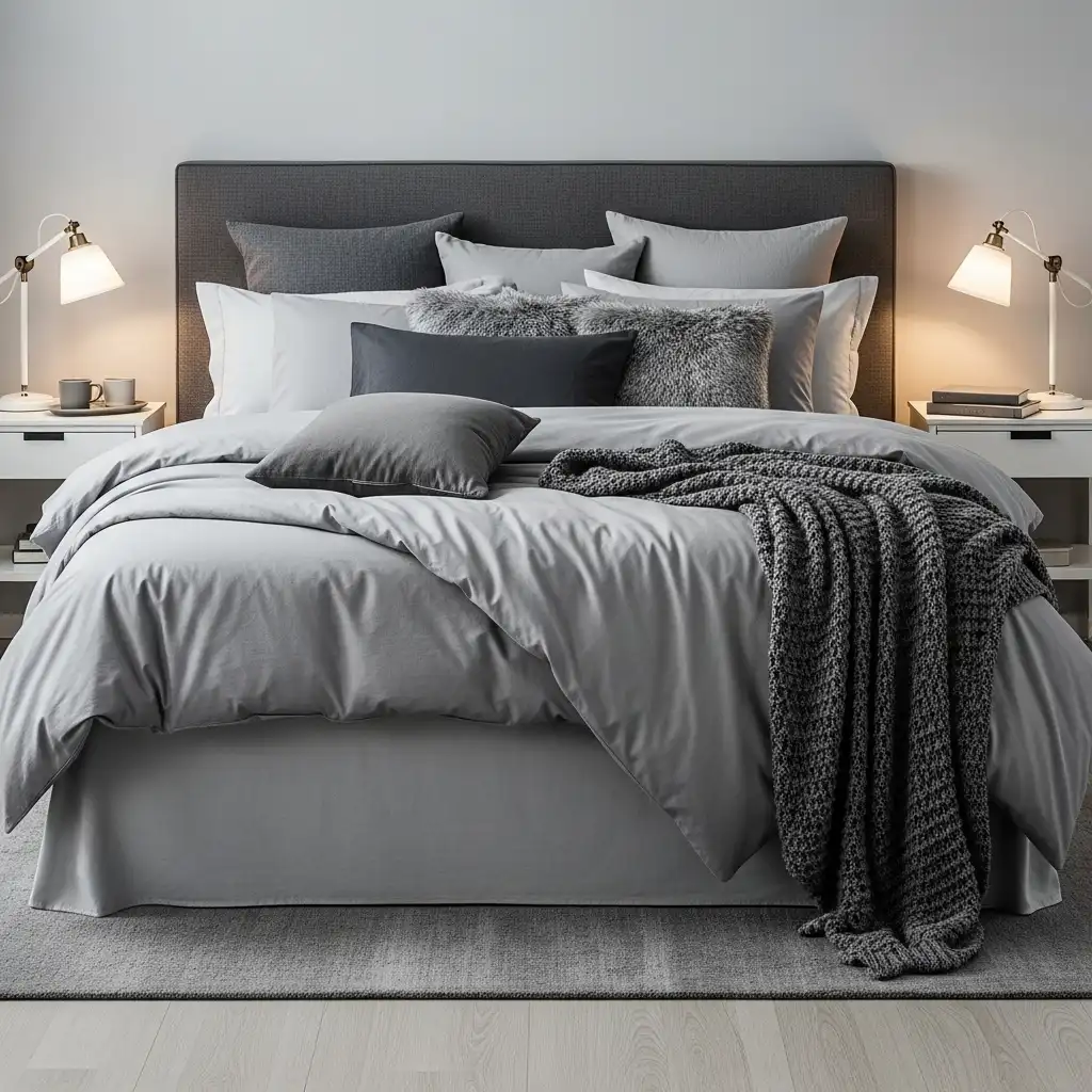 Grey Bedroom Ideas Layered Bedding