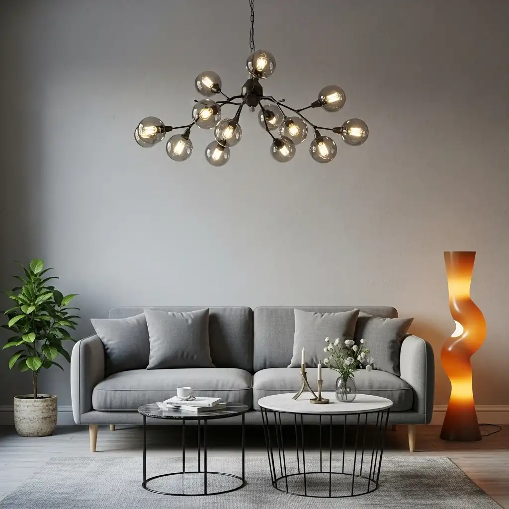 Grey Couch Living Room Ideas Statement Lighting