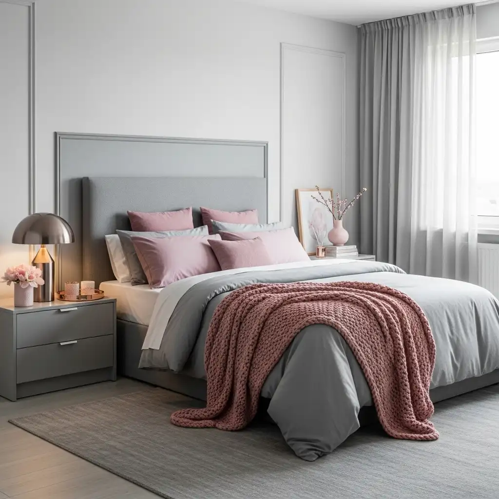 Grey and Dusty Pink Bedroom