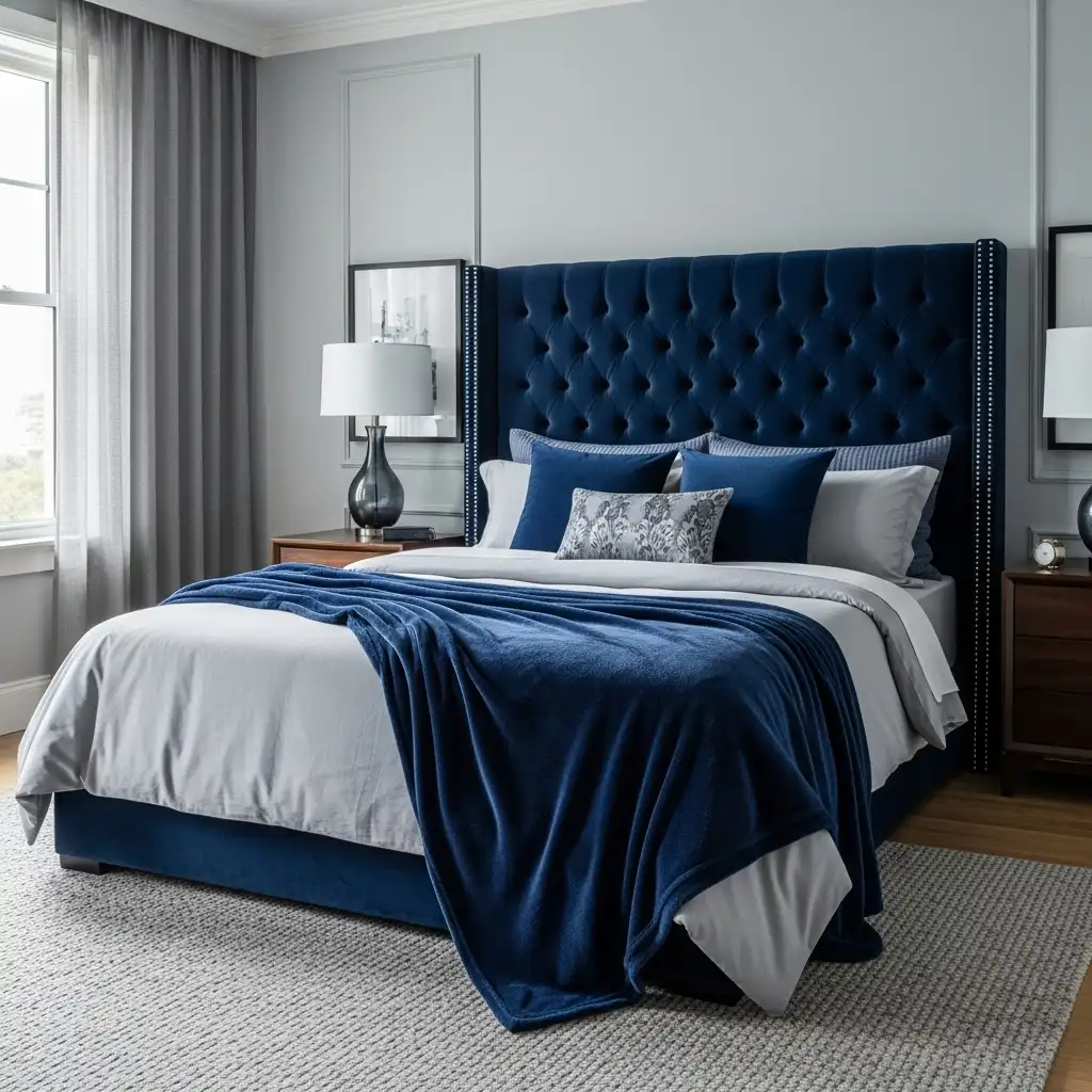 Grey and Navy Blue Bedroom ideas