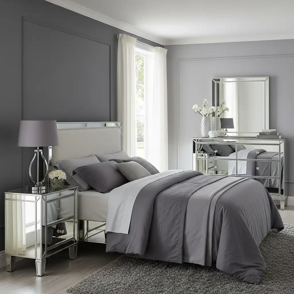 Grey bedroom Mirrored Furniture