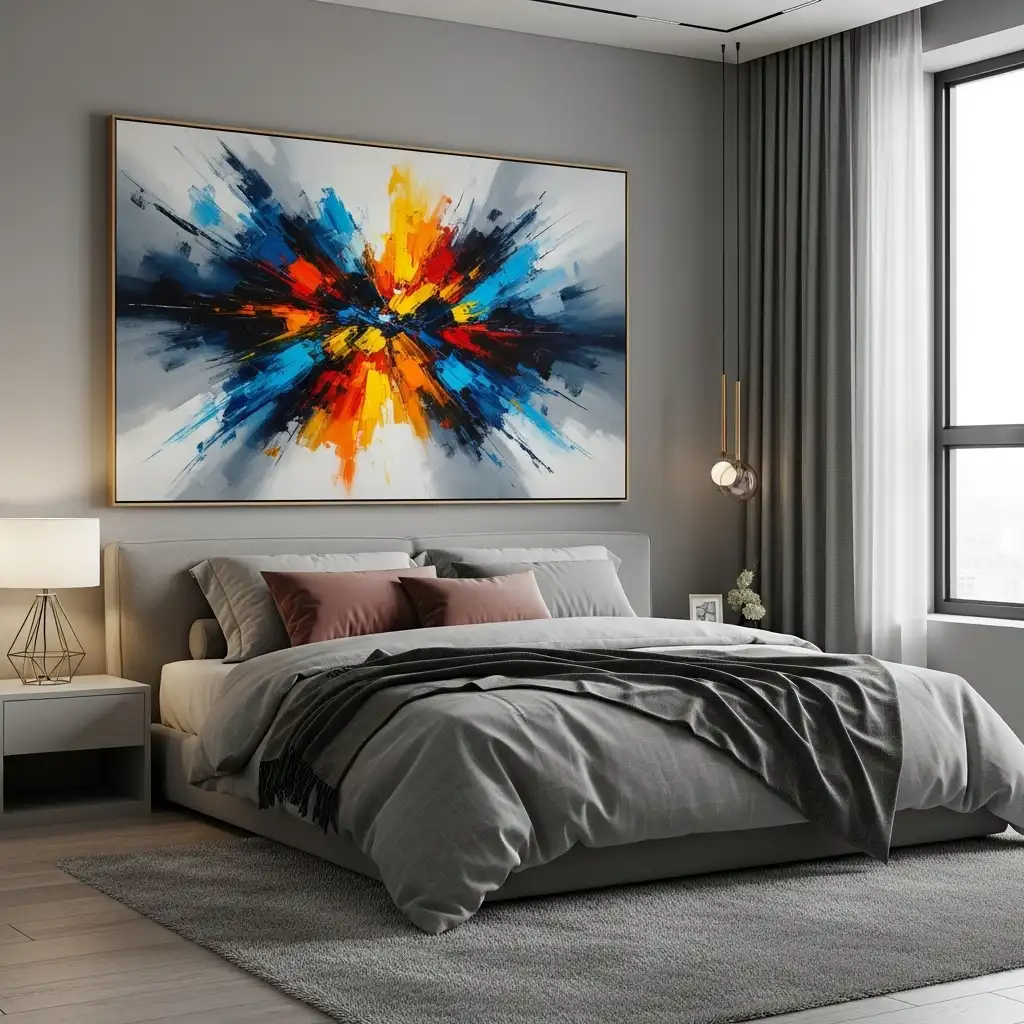 Large Piece of Art grey bedroom