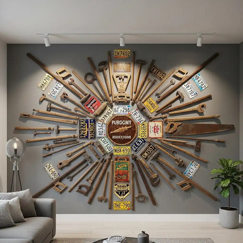 Living Room Wall Decor Found Objects Mural