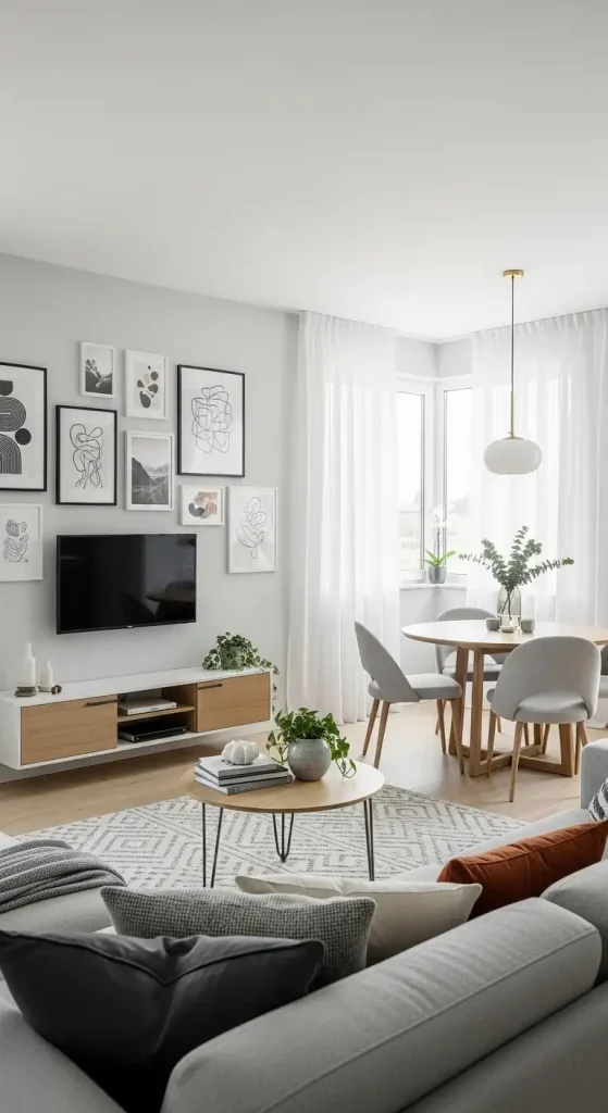 Living Room and Dining Room Combo Ideas Use a Small-Scale TV