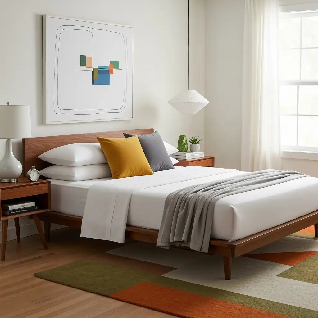 Mid-Century Modern Bedroom Crisp, Clean Linens
