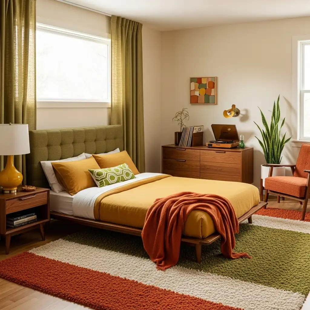Mid-Century Modern Bedroom Earthy Tones