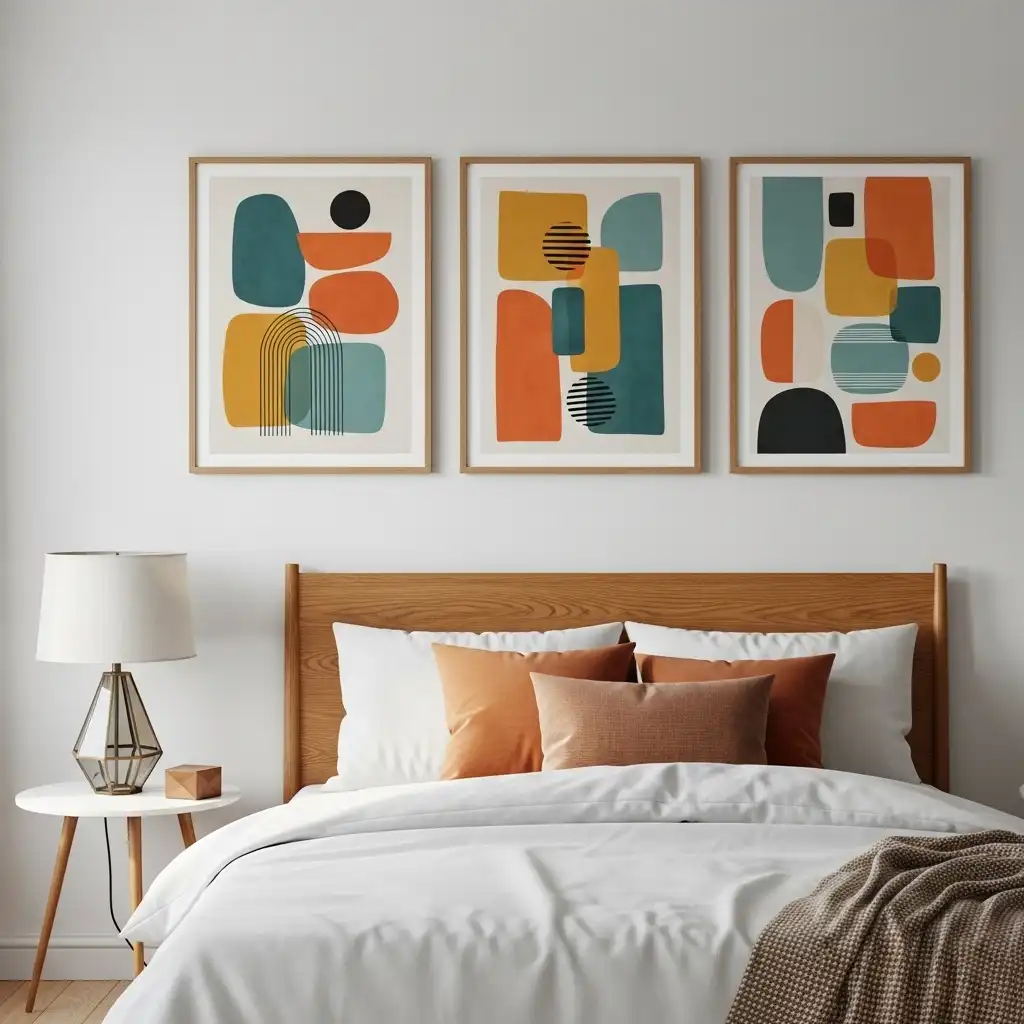 Mid-Century Modern Bedroom Framed Abstract Art