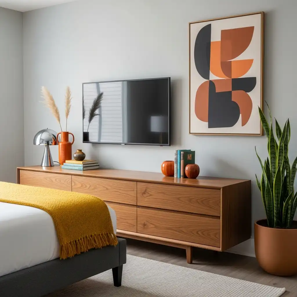 Mid-Century Modern Bedroom Ideas Sleek Credenza