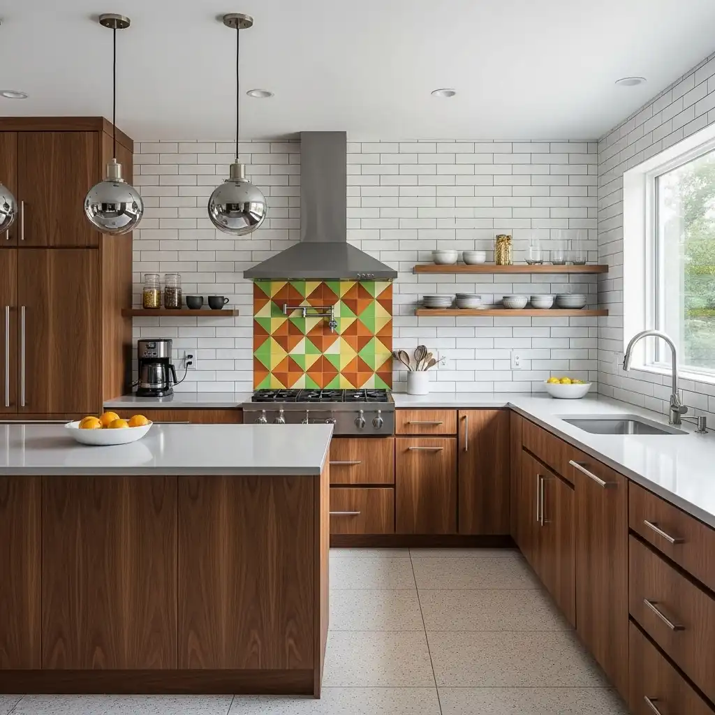 Mid Century Modern Kitchen Feature a Statement Backsplash