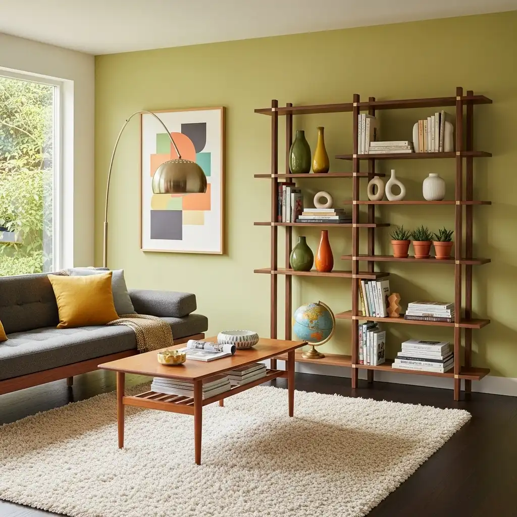 Mid century modern living room ideas Use a Statement Bookcase
