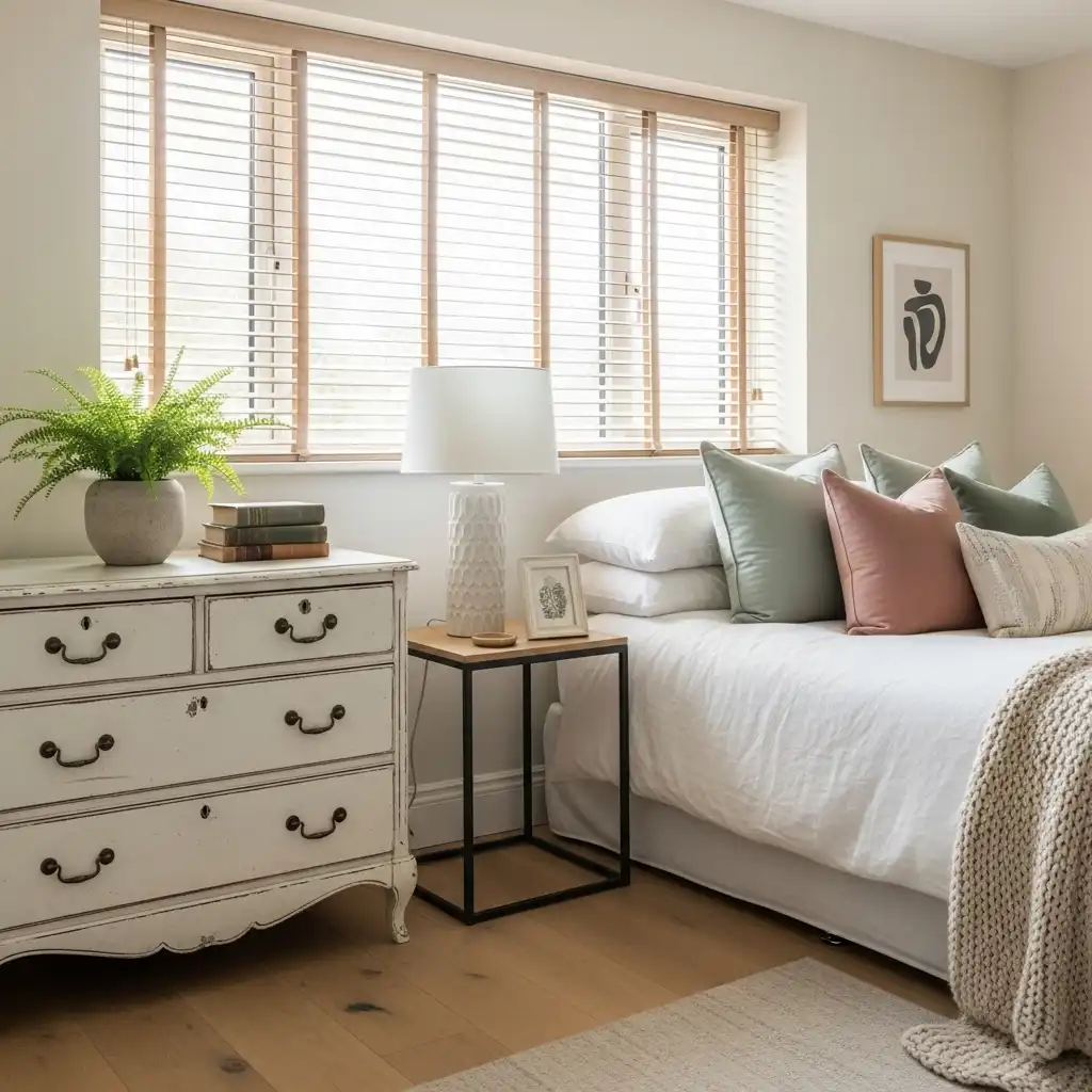 Modern Cottage Bedroom ideas Mismatched Nightstands