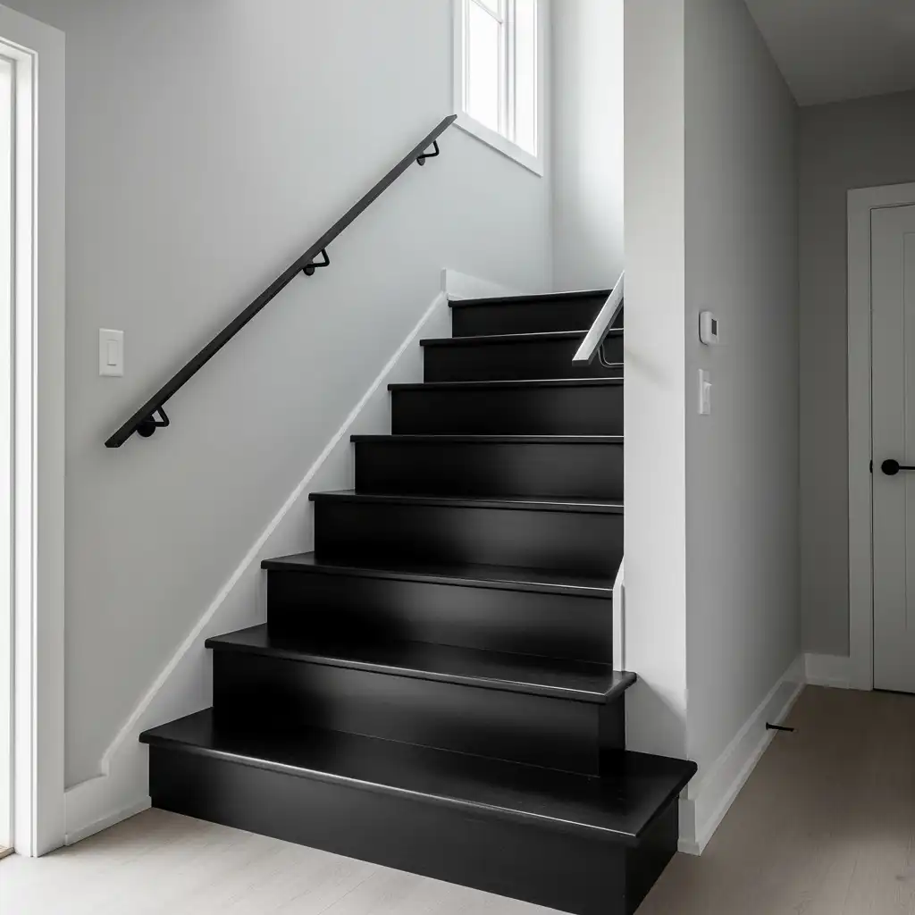 Painted Stairs Ideas All-Black for Drama