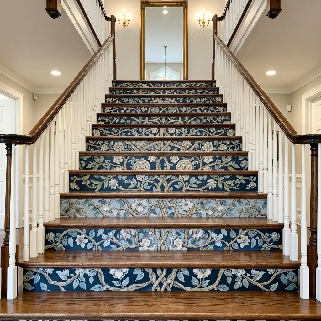 Painted Stairs Ideas Faux Wallpaper