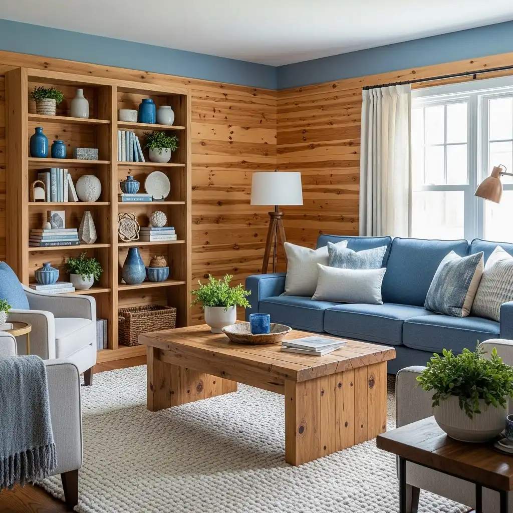 Pair Blue with Natural Wood
