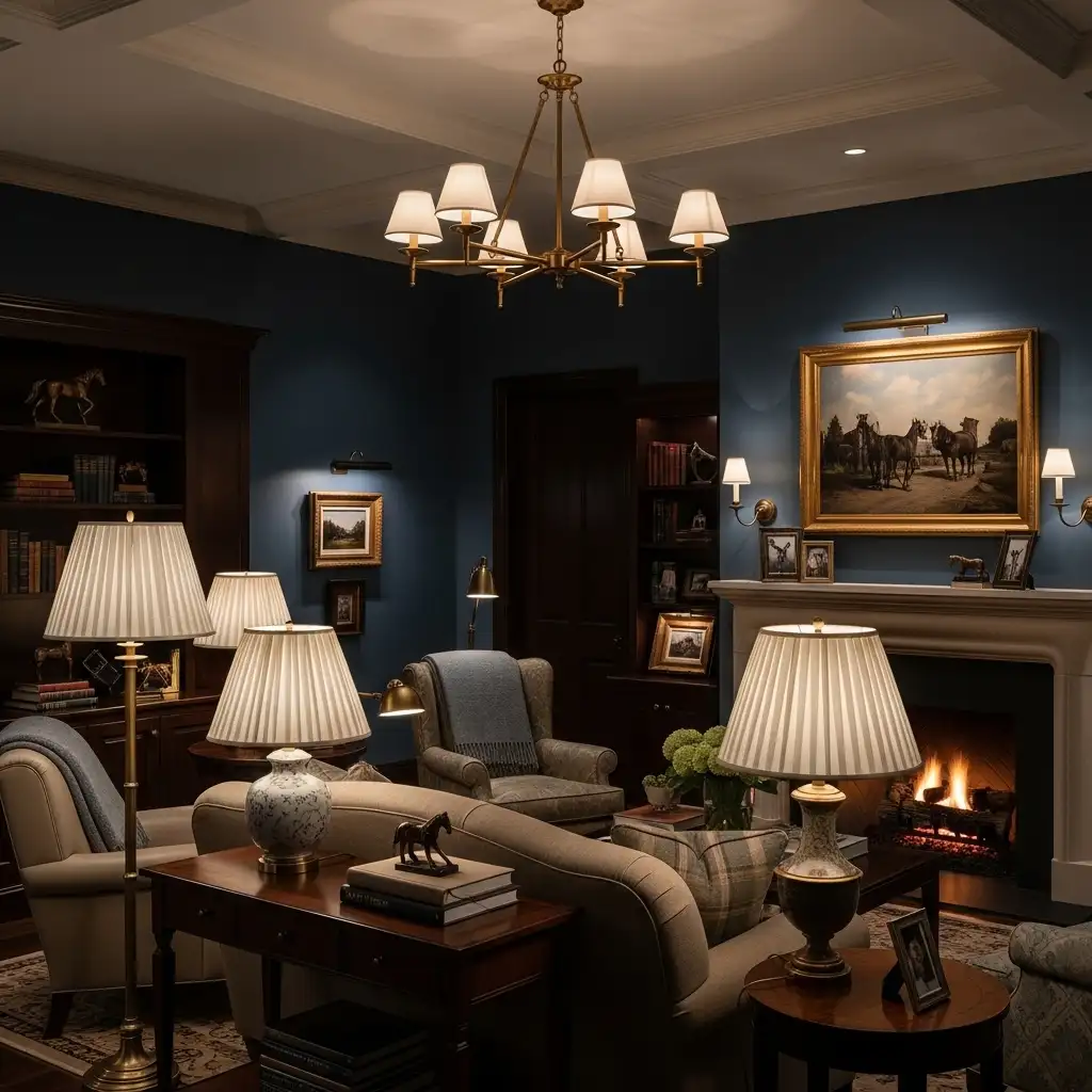Ralph Lauren Living Room Layered Lighting