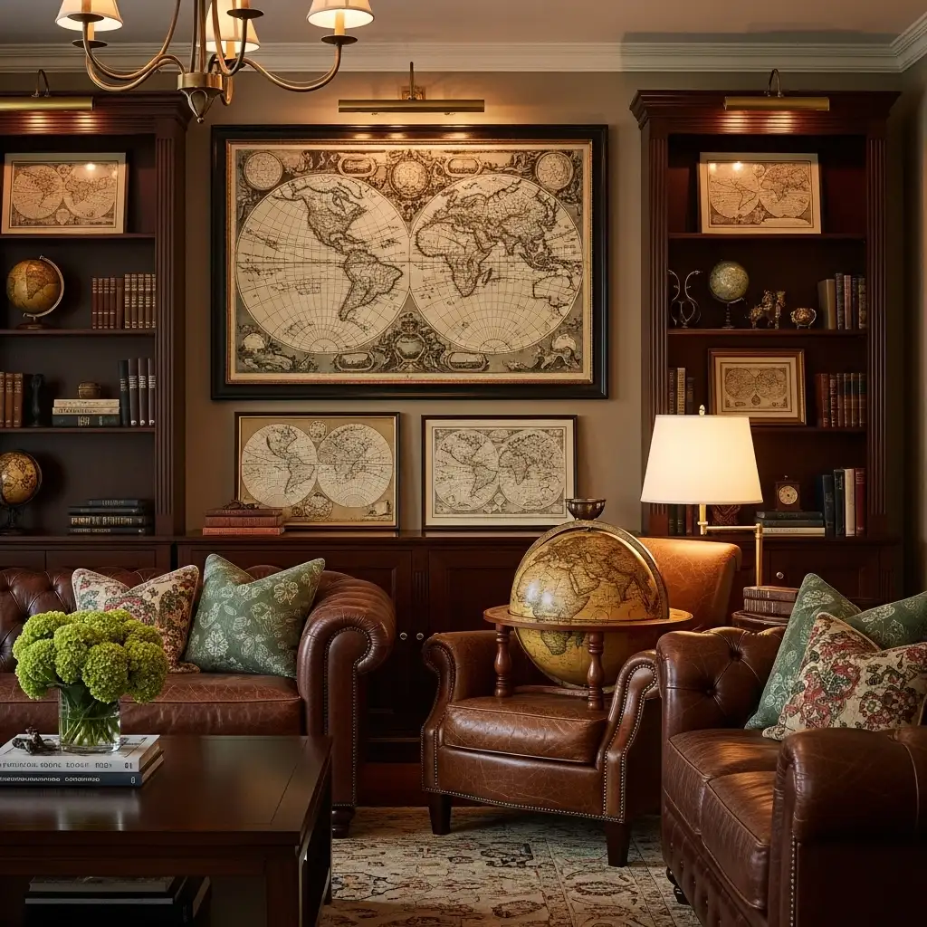 Ralph Lauren Living Room Vintage Maps and Globes