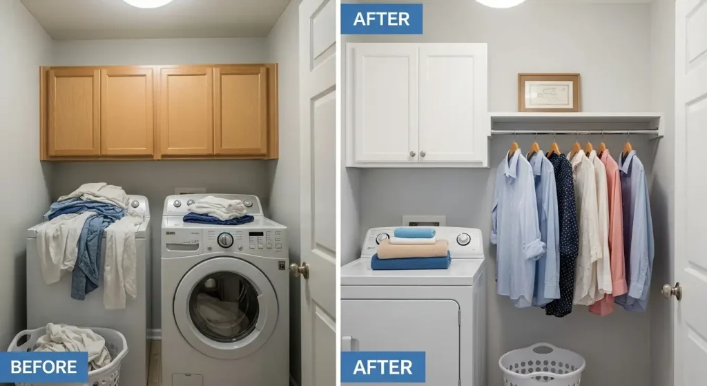 Small Laundry Room Ideas Install a Hanging Rod
