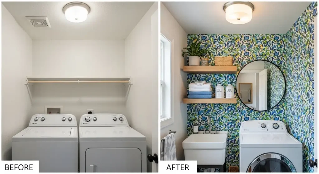 Small Laundry Room Statement Wallpaper
