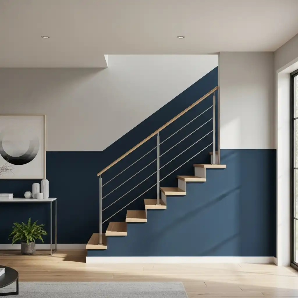 Staircase Wall Design Ideas Two-Tone Wall